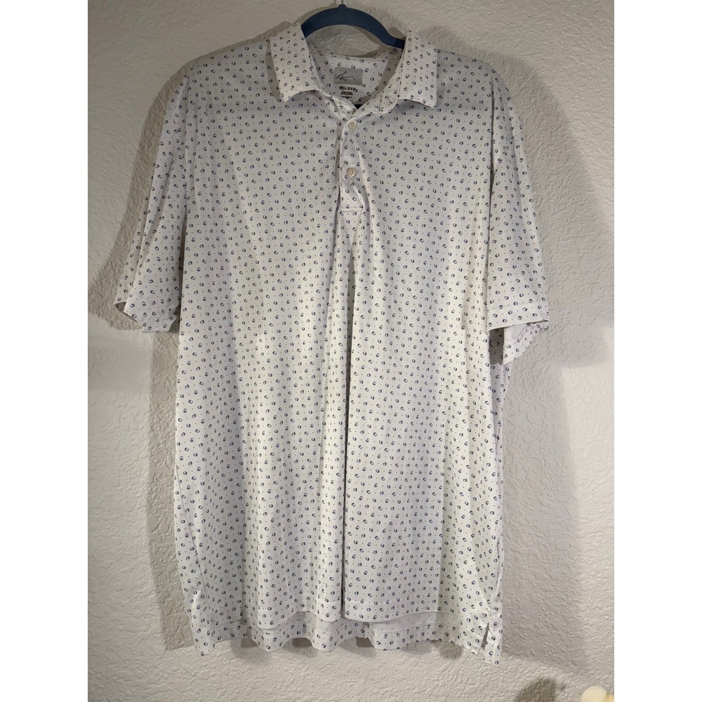 Greg Norman Play Dry Golf Polo Shirt Mens XXL White Blue Micro Print Short Sleev